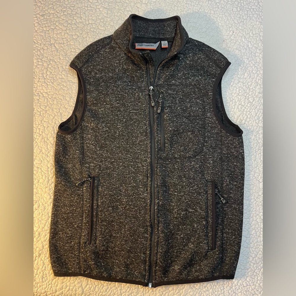 Free Country Men's Full Zip Up Gray Sweater Fleece Vest Zip Pockets Size Small